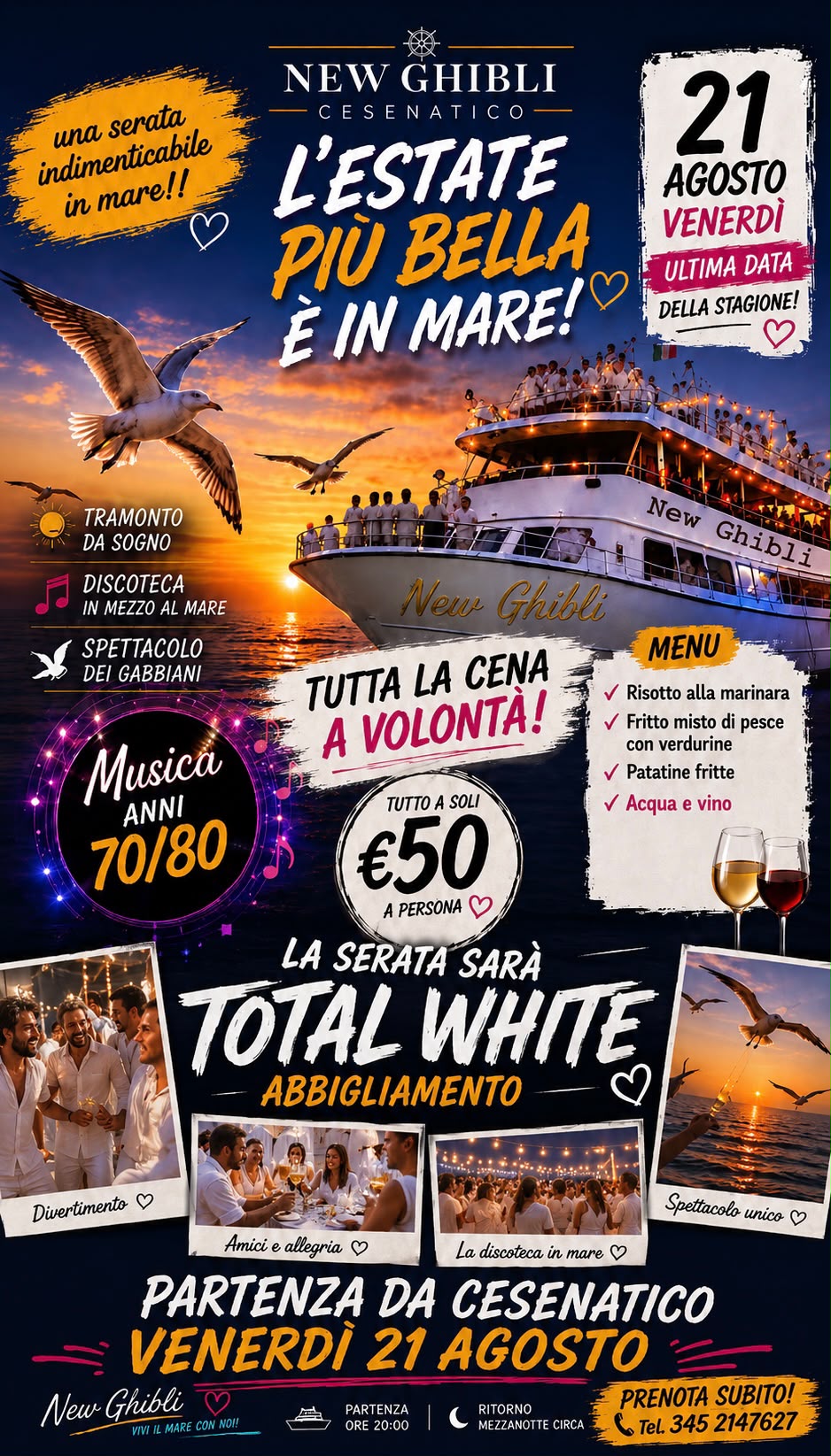 festa con cena e musica in motonave